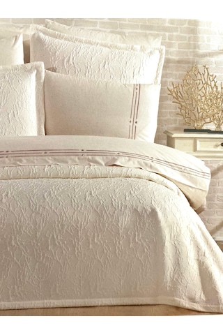 Modern Yatak Örtüsü Seti 9 Parça Ekru