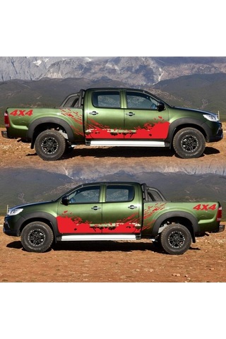 Novahub 4 Adet 4x4 Off Road Araba Çıkartması + 50cm Dağ Grafik 10cm Araba Kamyonet Aksesuarları Kırmızı