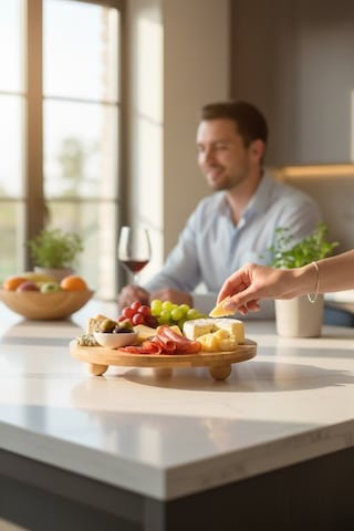 Balsa Bambu Top Ayaklı Yuvarlak Lüx Sunumluk-kahvaltı,pasta Çok Amaçlı Sunumluk 30cm Tex104 Kahverengi