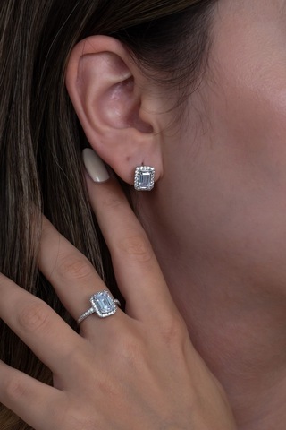 Gümüş Tek Taş Baget Set Kolye Yüzük J Küpe Wss12