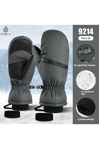 Kalınlaştırılmış Kışlık Su Geçirmez Snowboard Eldivenleri Koyu Gri