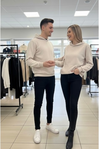 Tuba Toptaş Unisex Bay/ Sweatshirt Kapüşonlu Bej