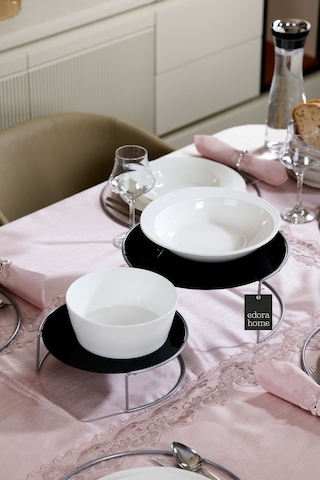 Gümüş Sunumluk 2'li Büyük Boy Metal Sunumluk Hediyelik Dekorasyon İkramlık / Siyah Pleksi / Paslanmaz