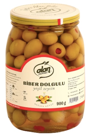 Biber Dolgulu Yeşil Zeytin 141-160 Cam Kavanoz 900 Gr