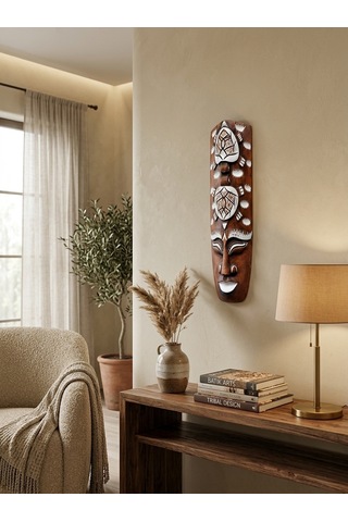 Ahşap Totem Aborjin Tiki Mask 33 Cm El Yapımı Duvar Dekoru
