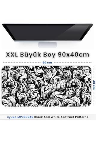 İlyuka Mousepad 90x40cm Büyük Boy Xxl Black And White Abstract
