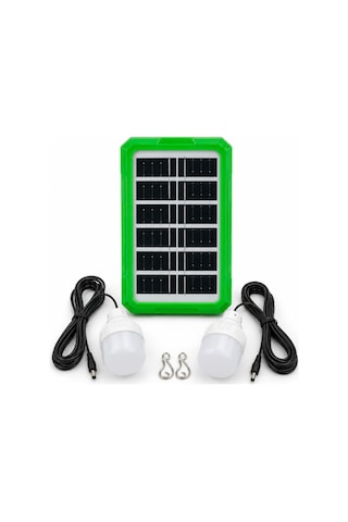 6v 3.5w Solar Panel Sistemli Taşınabilir Aydınlatma Seti 2 Led Ampullü Kamp Lambası