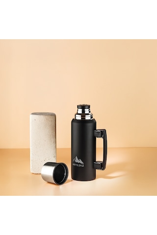 Aryıldız Nature Camp Siyah Taşınabilir Termos 1 Litre Siyah