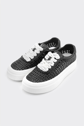 Derinet Örgü Desenli Kadın Sneaker Siyah Siyah