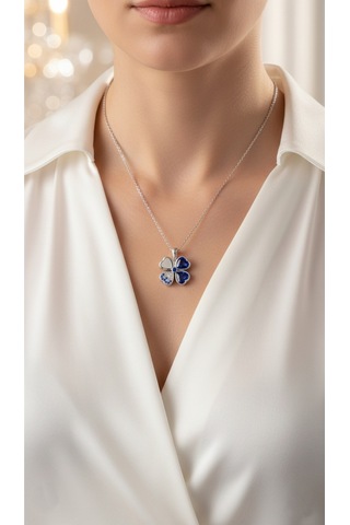 Çekirdekjewelry 925 Ayar Gümüş Safir Taşlı Ters Yonca Kolye Sarı