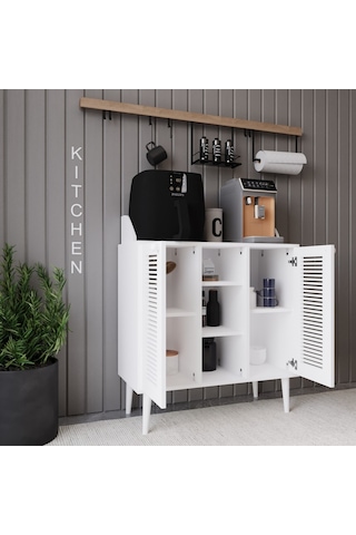 Kahve Kiler-kahve Köşesi %100 Mdf Lake Ahşap Ayak Çok Amaçlı Dolap Beyaz