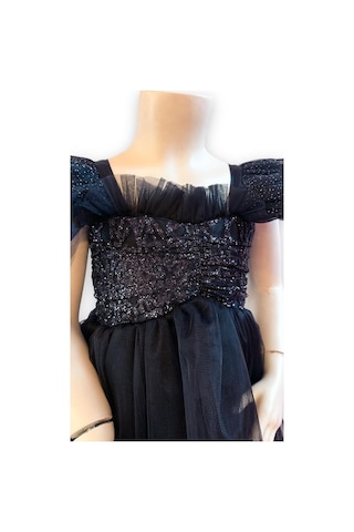 Kız Çocuk Uzun Abiye Elbise-12088-siyah Siyah