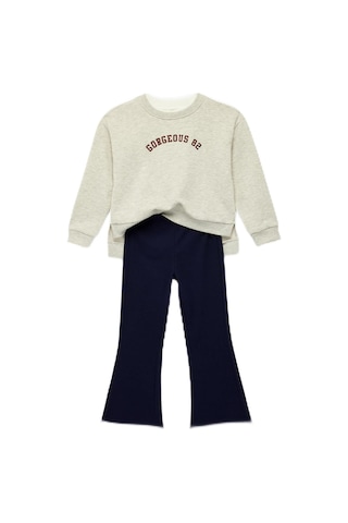 Baskılı Uzun Kollu Şardonlu Sweatshirt Ve İspanyol Paça Pantolon Takımı - 2'li Set