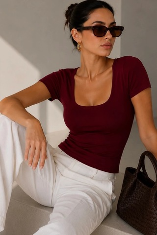 Bb Butik Basic Soft Touch Kare Yaka Body Tulum Astarlı Md3535 Bordo