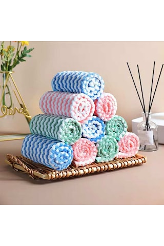 Renkli 3 Adet Süper Emici Temizlik Bezi Mikrofiber Mutfak Bulaşık Bezi Kahverengi - Pembe - Sarı