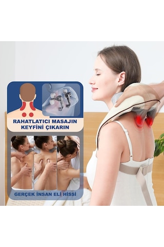 Robeve Şarjlı Masaj Aleti Şarjlı Ovmalı Ve Isıtmalı  Masaj Aleti Şarjlı Sırt Masaj Aleti Boyun - Sırt - Bacak - Tüm Vücut Masaj Aleti Masaj Cihazı Şarjlı Masaj Cihazı Açık Bej