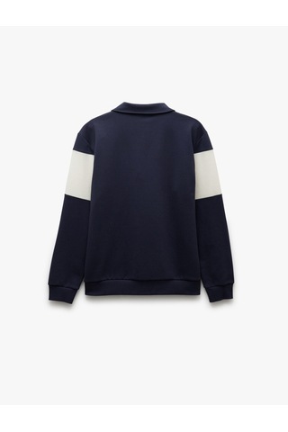 Koton Pamuklu Renk Bloklu Uzun Kollu Yarım Fermuarlı Sweatshirt Lacivert 5sam70034mk Lacivert