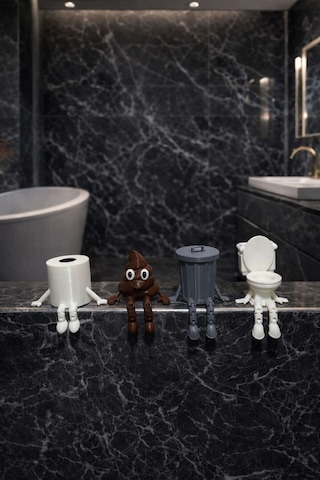 3dprototürk 4'lü Eğlenceli Banyo Dekoratif Figür Seti /tuvalet Kağıdı, Kaka Emojisi, Çöp Kovası, Klozet Aksesua