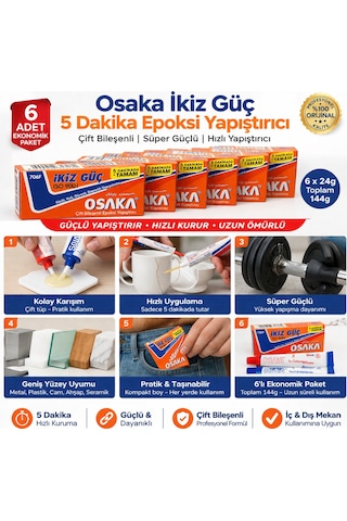 Osaka İkiz Güç 5 Dakika Epoksi Yapıştırıcı Çift Bileşenli Güçlü Hızlı Yapıştırıcı 6 Adet