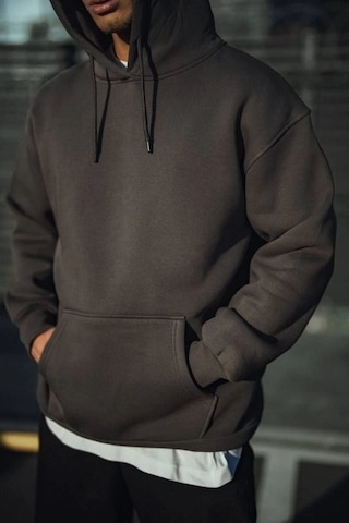Mbb E-ticaret Erkek 3 İplik Pamuklu Kapüşonlu Basic Sweatshirt Hoodie - Füme
