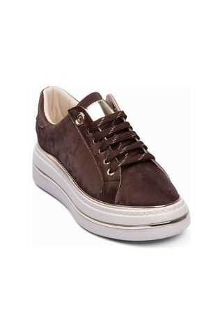 Mubiano Kadın Sneaker Kadife Desenli Gold Detaylı Kalın Tabanlı Spor Ayakkabı Lilium Kahverengi Kahverengi