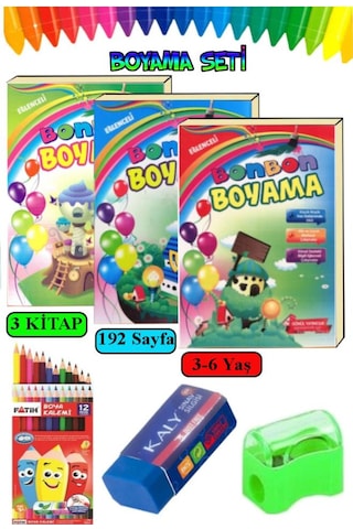 Boyama Kitabı Kalın 1 Paket 3-6 Yaşa Uygun Boyama Kitabı 192 Sayfa Çek Kopar Boya Kuruboya Silgi Kalemtıraş Okul Öncesi