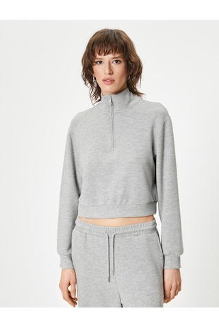 Koton Yarım Fermuarlı Sweatshirt Dik Yaka Düşük Omuz Detaylı Gri 4sak10595ek Gri