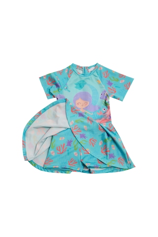 Uv Korumalı Kısa Kollu Şortlu Elbise Mayo Kız Çocuk Yüzücü Mayo 5229 Mint Mint