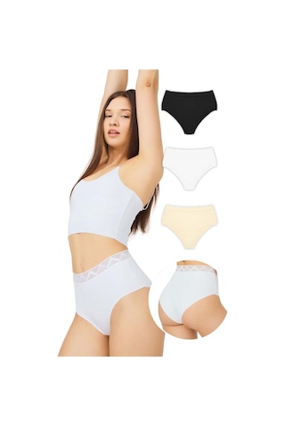 Basic Yüksek Bel Lazer Kesim Bikini Külot 3'lü Paket - 3 Çok Renkli 1 Çok Renkli