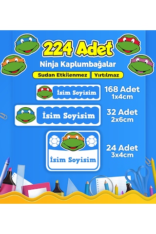 Ninja Kaplumbağalar Temalı Okul Kreş Kişiye Özel İsim Etiket Seti - Model 197 Çok Renkli