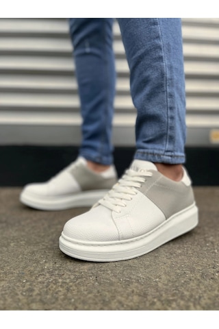 Mevese Tsoob Bağcıklı Cilt Süet Erkek Günlük Rahat Taban Sneaker Ayakkabı - Gri - Beyaz Beyaz Gri