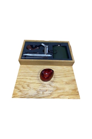 Dapper Gül Ağacı Balsa Filtre 7 Oz Çelik Mataralı Pipo Seti 605954x509464