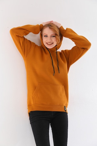 Everest Everst Kapüşonlu 3 İplik Şardonlu Cepli Sweatshirt Hardal