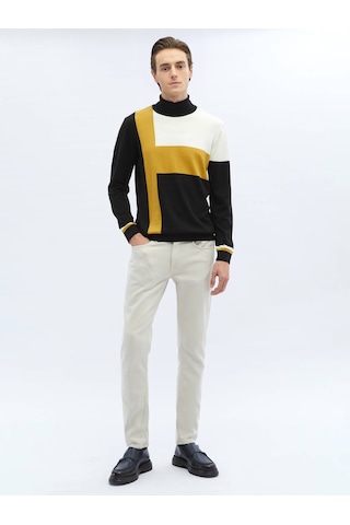 Siyah Tam Balıkçı Yaka Desenli Pamuk Karışımlı Triko 656011 Siyah