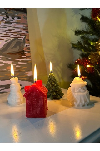 Christmas Yılbaşı Temalı Kırmızı Ev Desenli Mum 2024