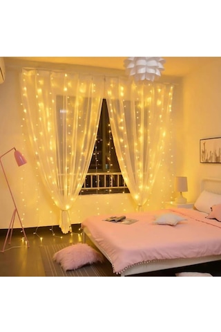 8 Fonksiyonlu Animasyonlu Perde Led Işık Saçak Led Işık 100 Led 10 Mt 8936f Sarı