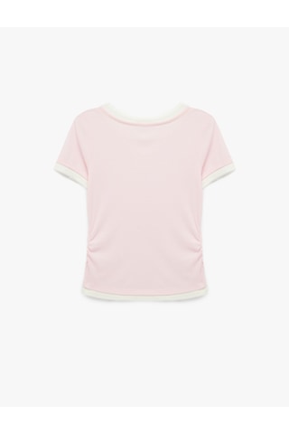 Koton Slim Fit Bisiklet Yaka Kısa Kollu Katmanlı Dantel Detaylı Tişört Pembe 6sak50468ek Gül