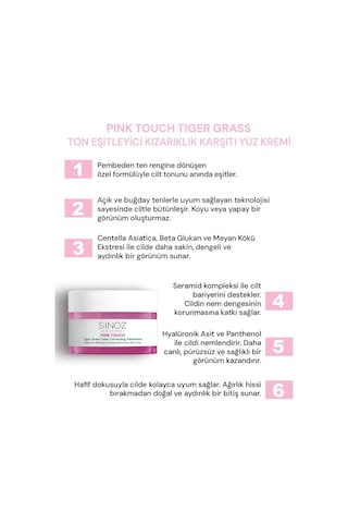 Sinoz Pink Touch Tiger Grass Anında Ton Eşitleyici Onarıcı Yüz Bakım Kremi 15 ML