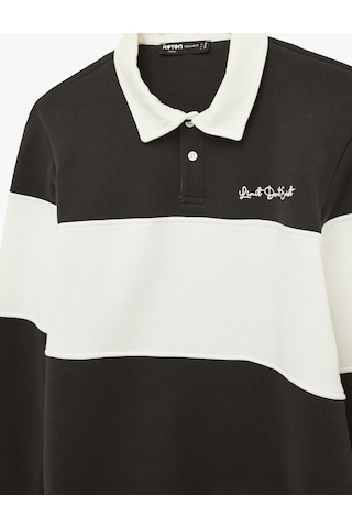 Koton Uzun Kollu İşlemeli Renk Bloklu Polo Yaka Sweatshirt Antrasit 6sam70030mk Antrasit