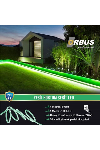 Orbus Yeşil Hortum Şerit Led 8w - 5 Metre