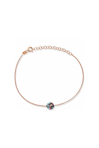 Renkli Taşlı Gümüş Daire Bileklik Rose Gold