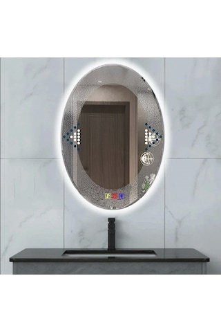 60x80 H Cm Bluetoothlu Buğu Çözücülü Dokunmatik Işıklı Ledli Elips Banyo Aynası