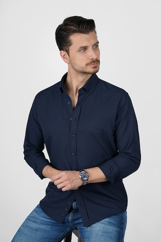 Lacivert Yaka Düğmeli Premium Şamre Slimfit Erkek Gömlek Lacivert