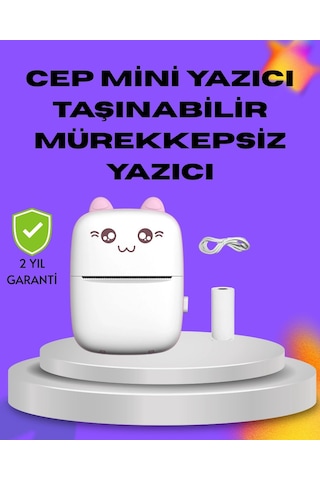 Kablosuz Mini Cep Yazıcısı Bluetooth Destekli 1200mah Bataryalı Çok Renkli