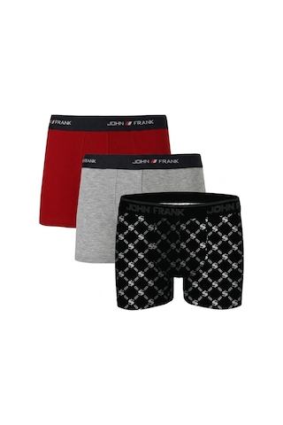 John Frank Logolu Pamuklu 3'lü Paket Boxer Erkek Boxer Jfbs3 Gri-kırmızı-sbeyaz