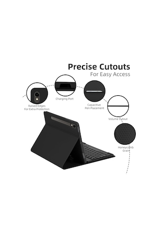 Jeemson Samsung Galaxy Uyumlu Tab S7/s8/s9/s9 Fe 11" İçin Bluetooth Klavye Kılıf - 7 Renkli Arka Işık, Kalem Dolabı Ve Çok Açı Desteği - Siyah