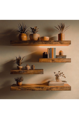 Nest Woodtr Dekoratif Doğal Ahşap Tekli Raf Gizli Raf 60x15x4 Cm Gizli Aparatlı Raf 1 Adet