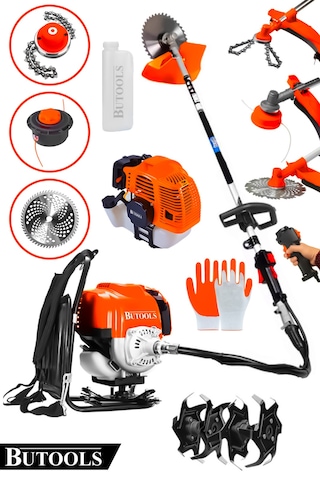 Butools BS-24 Sırt Tipi Turuncu Benzinli Motorlu Ot Çalı Tırpanı Çim Biçme Makinesi