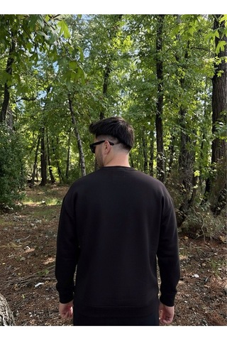 Erkek Oversize Bisiklet Yaka Geniş Kesim Sweatshirt SIYAH