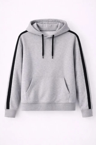 Vexor Erkek Şeritli Kapüşonlu Sweatshirt Oversize 3 Iplik Pamuklu - Gri